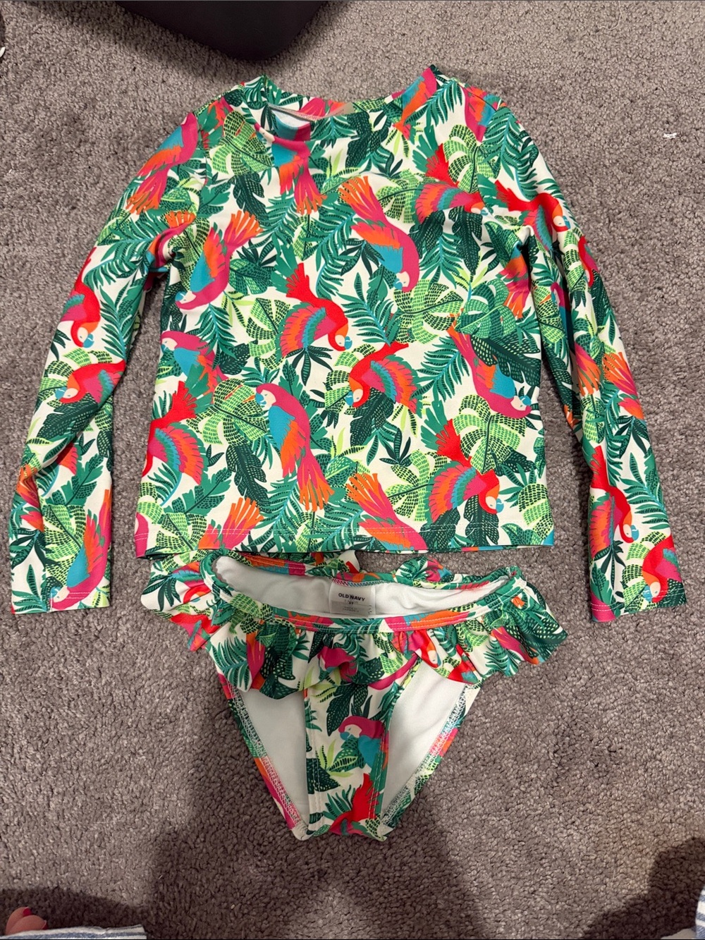 Old Navy Girls' Tropical Parrot Long Sleeve Rashguard Set — Green/Multi